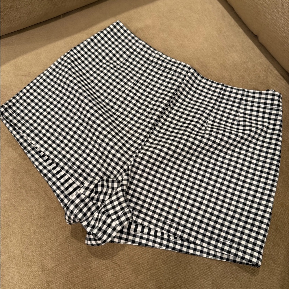 Anthropologie Black and White Gingham High Waist Shorts